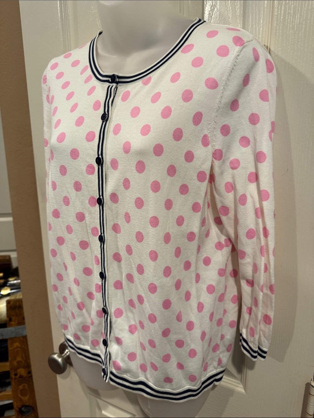 Talbots (Petite) cardigan Sweater with Polka Dots. Sz Medium Petite